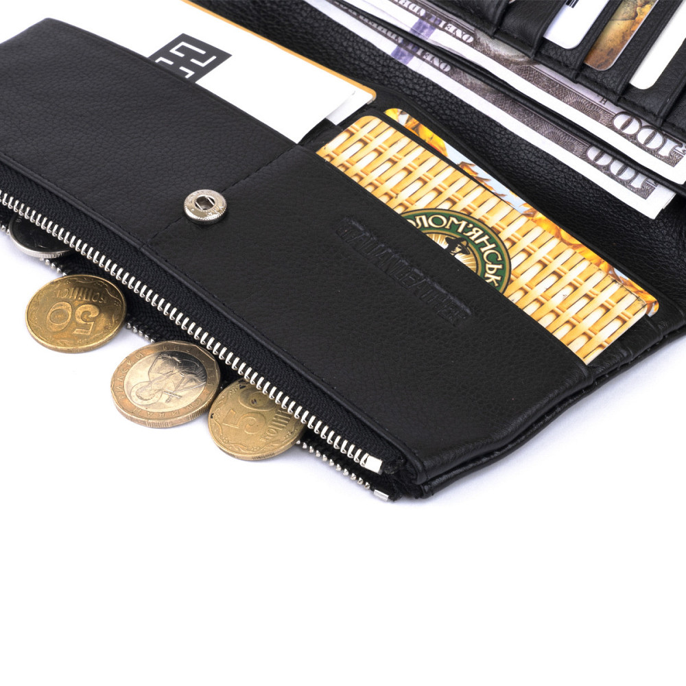 Вертикальный кошелек на кнопке женский ST Leather 19200 Черный Киев - изображение 5