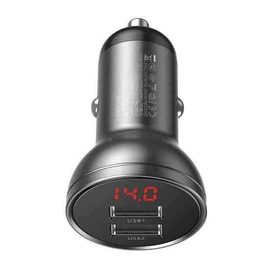 Автомобильное зарядное устройство Baseus Digital Display Dual USB 4.8A Car Charger 24W CCBX-0G (Серое) Николаев