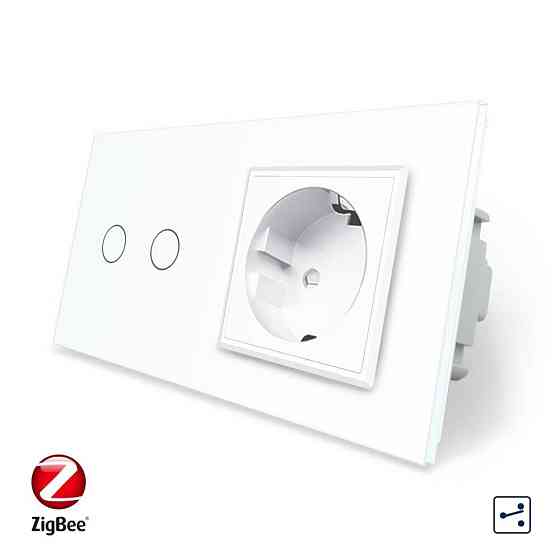 LIVOLO Розумний сенсорний прохідний/перехресний вимикач 2 сенсора 1 розетка Livolo білий скло ( Коломия