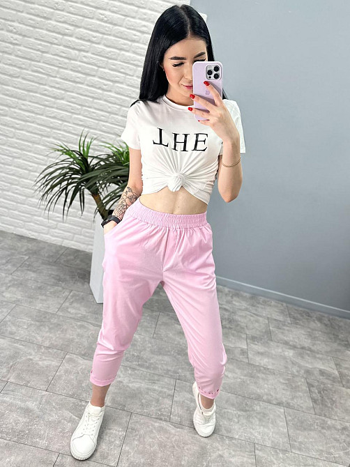 Літні штани з підворотом "Hunter" оптом | Норма | Розпродаж моделі Рожевий, 46-48 Київ - фото 3