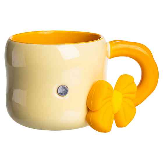 Кубок порцелянова з магнітом Бант 400 (мл) подарункова кружка прикольна чашка для дітей на подарунок Бежевий з жовтим FM-52A Коломия