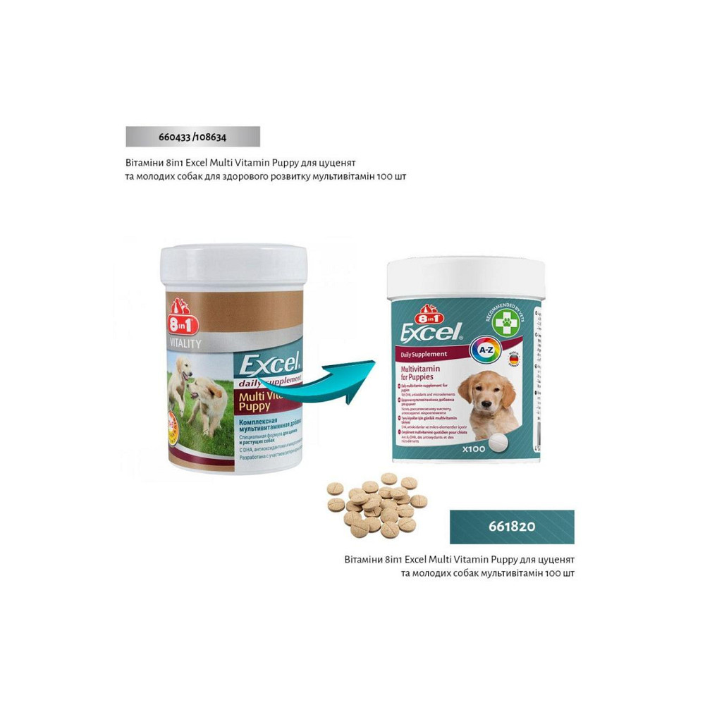 Мультивітамінний комплекс 8in1 Excel Multi Vit-Puppy для цуценят таблетки 100 шт (Е108634) Вінниця - фото 3