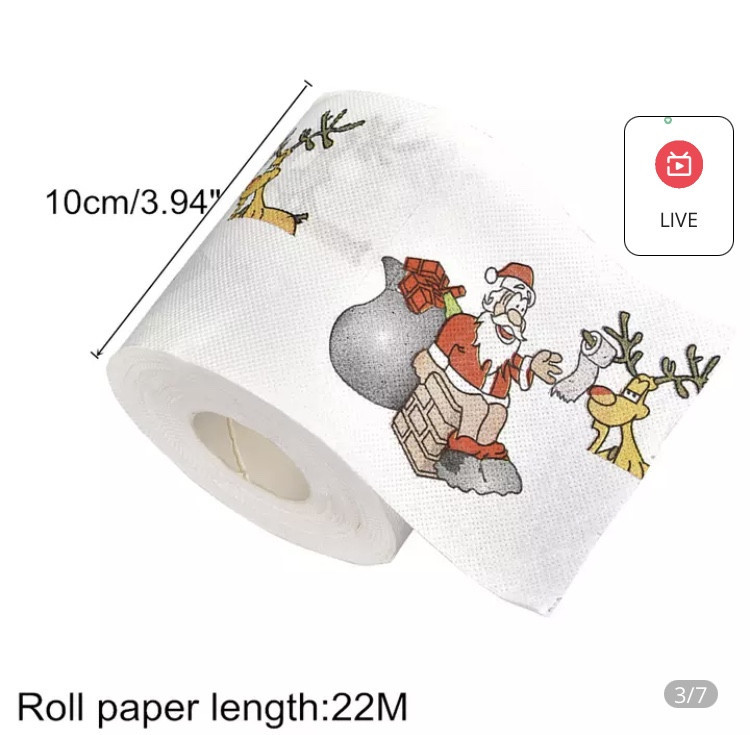 Новогодний декор, Туалетная бумага с принтом, Санта-Клаус и Олень (Дед мороз), декор для Нового года, 22м Киев - изображение 1