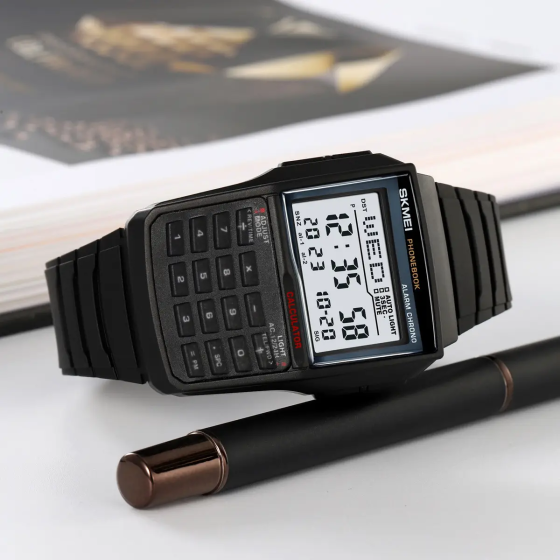 Чоловічий наручний годинник з калькулятором Skmei 2255 (Чорний) Вінниця