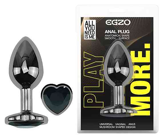 Анальная пробка с кристаллом EGZO - Dark Silver Heart Plug Black size S Sex Aura Киев