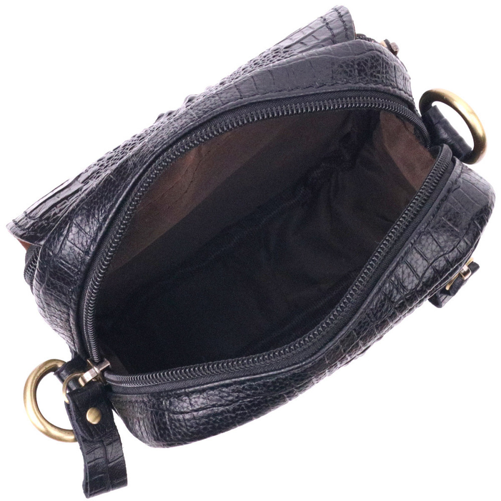 Невелика чоловіча сумка з натуральної шкіри з фактурою під крокодила Чорна (Vintage) Київ - фото 10