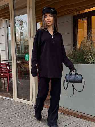 Жіночий стильний повсякденний костюм турецький ангора рубчик Чорний, 44/46 Одеса