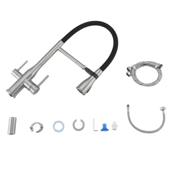 Змішувач для кухні з підключенням до фільтра GAPPO G4399-75 та гнучким виливом, сатин/чорний Київ