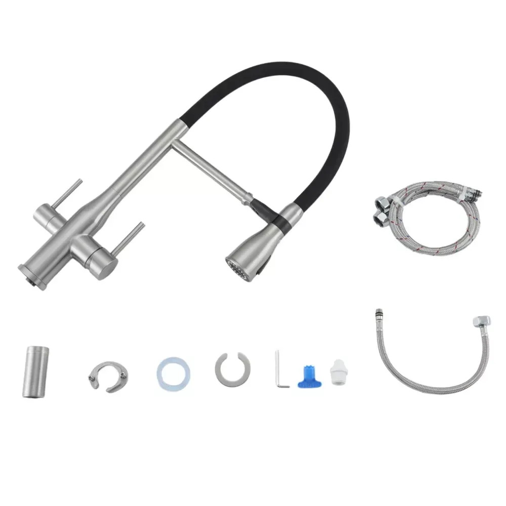 Змішувач для кухні з підключенням до фільтра GAPPO G4399-75 та гнучким виливом, сатин/чорний Київ - фото 3