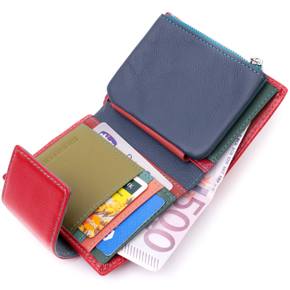 Яскравий шкіряний гаманець для жінок з цікавою монетницею ST Leather 19448 Червоний Київ - фото 7