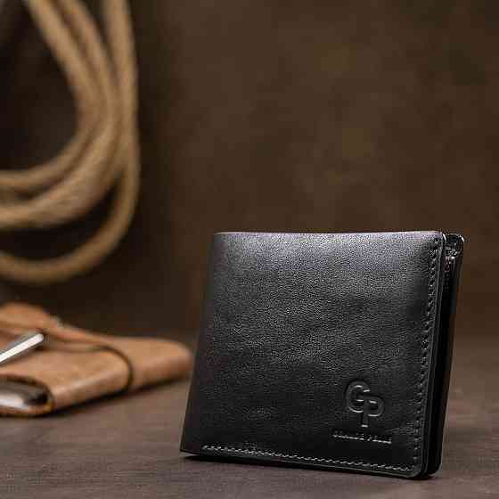 Шкіряне чоловіче глянсове портмоне Чорний (GRANDE PELLE) Київ