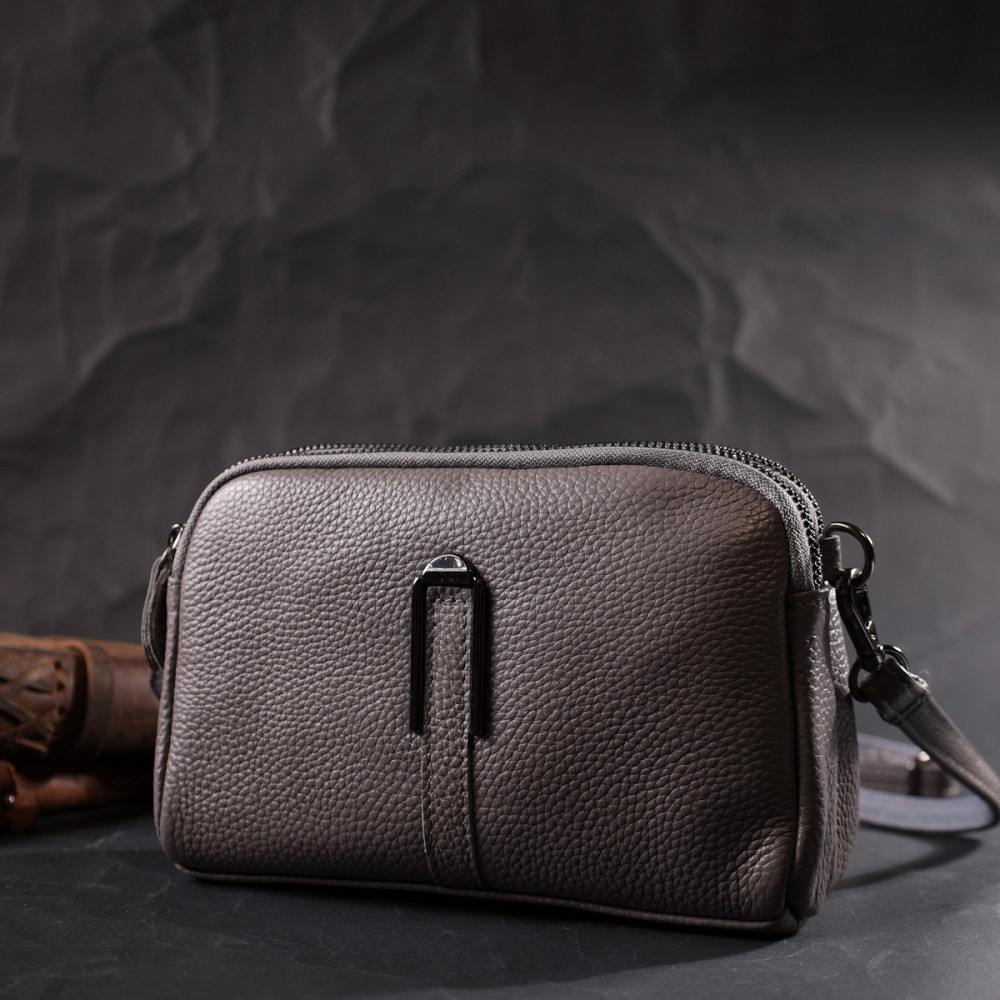 Сумка женская на два отделения из натуральной кожи Vintage 22278 Серая Киев - изображение 9