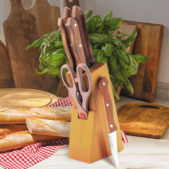 Набір ножів Rainbow 6 предметів на підставці кольорові ручки MR-1401 Maestro Житомир - изображение 1