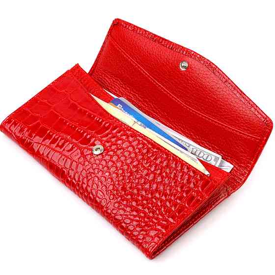 Привлекательное женское портмоне из натуральной кожи с тиснением под змею CANPELLINI 21699 Красный Киев