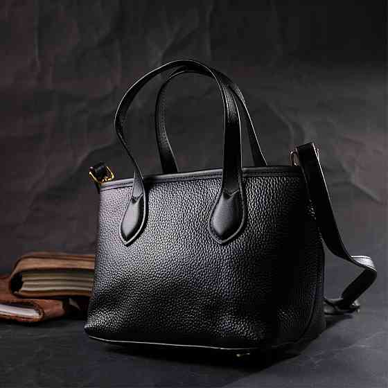 Містка сумка з двома ручками з натуральної шкіри Vintage 22286 Чорна Київ