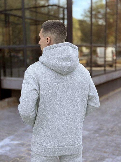 Теплое мужское худи на флисе с капюшоном серое меланжевое Pobedov 008 ЗИМА Киев - изображение 4
