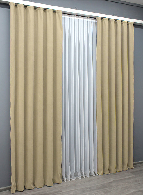 Комплект готовых штор VR-Textil Микровелюр Petek YL № 1801ш Кремовый 200х295 см 2 шт (32-116) Киев - изображение 4