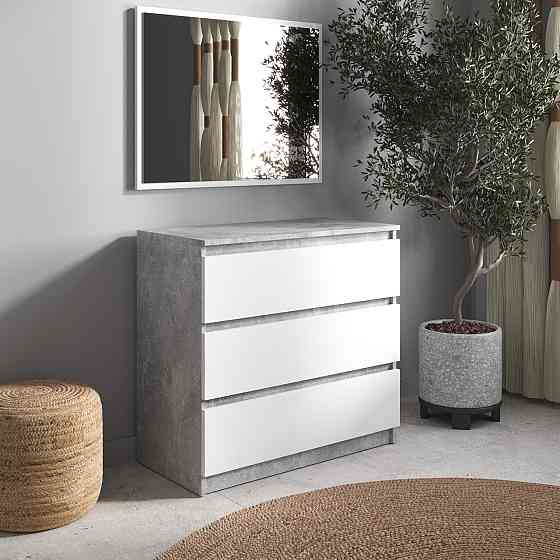 Комод VAYS R-3 Бетон-Белый фасад, на 3 ящика без ручек, ЛДСП 80×40×75 см – для дома, офиса, гостиной, спальни Львов