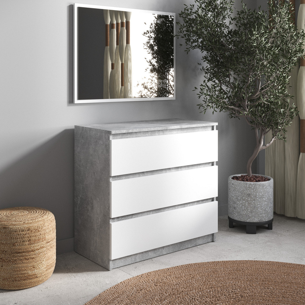 Комод VAYS R-3 Бетон-Белый фасад, на 3 ящика без ручек, ЛДСП 80×40×75 см – для дома, офиса, гостиной, спальни Львов - изображение 1