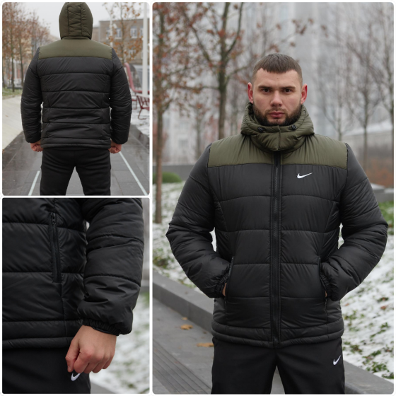 Зимняя куртка мужская пух с подкладом на флисе короткая Frost хаки-черная 2XL Одесса
