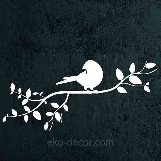 Декоративное настенное Панно «Птичка на ветке», Декор на стену 70*31 см, Белый Киев