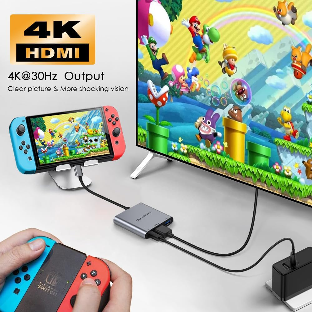 Портативна док-станція Onshida 3в1 USB-C HDMI адаптер 4K 100W для Nintendo Switch MacBook сірий Київ - фото 2