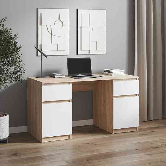 Компьютерный стол VAYS, письменный стол с двумя тумбами, c ящиками без ручек R-34 Дуб Сонома-Белый фасад Львов