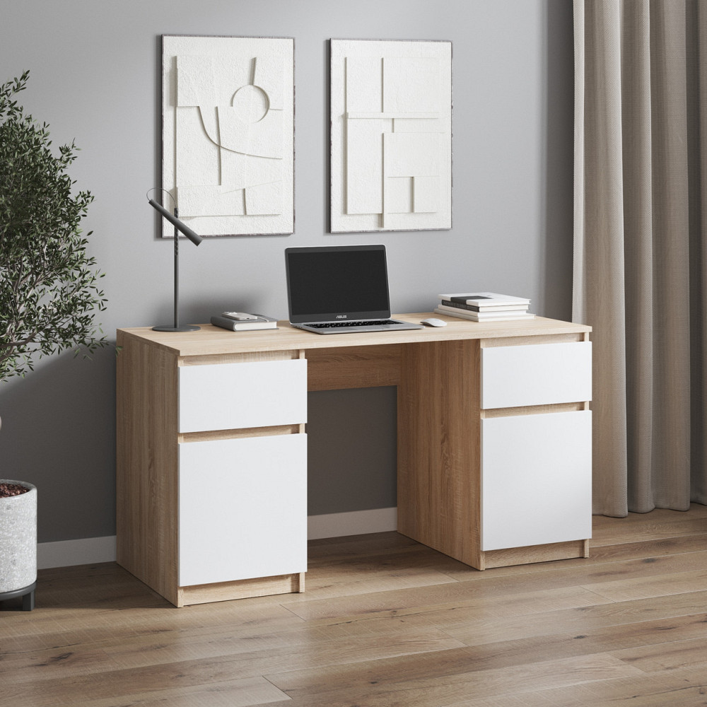 Компьютерный стол VAYS, письменный стол с двумя тумбами, c ящиками без ручек R-34 Дуб Сонома-Белый фасад Львов - изображение 1