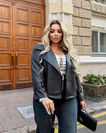 Жіноча стильна повсякденна куртка з екошкіри Чорний, 46/48 Одеса