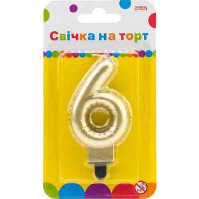 Свічка Maxi золотиста двостороння "6" у вигляді надувної кульки висотою 7,62 см (MX622095G-6) Вінниця