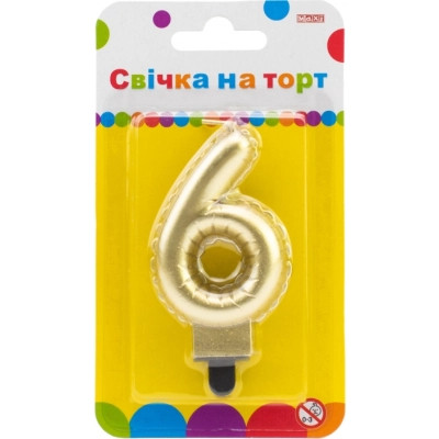Свеча Maxi золотиста двостороння "6" у вигляді надувної кульки висотою 7,62 см (MX622095G-6) Винница - изображение 1