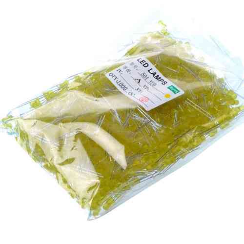 LED світлодіод 3мм 2-2.3В 20мА жовтий 1000 шт – комплект діодів для пайки, підсвітки та індикації MasterSem Київ