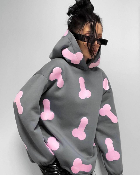 Жіноче тепле ОХУЕ*** худі оверсайз крою на фіксаторах тринитка на флісі Графіт Одеса - фото 6