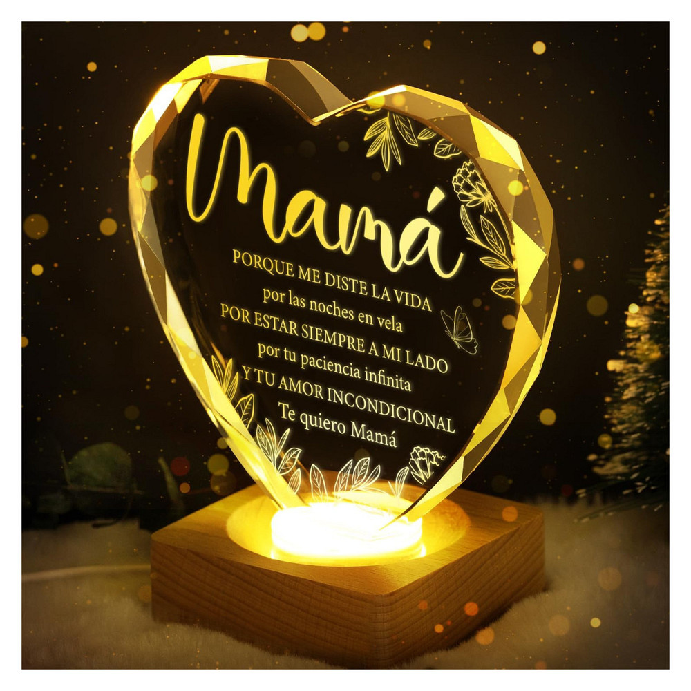 Нічник світильник WAVEJOE Cadeau (MAMA) Mommy дерев'яна основа USB живлення 2x12x12 см для мами з карткою і серветкою Київ - фото 7