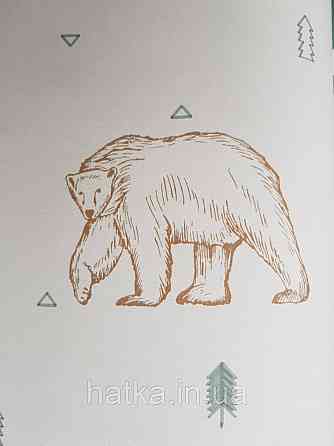 Шпалери флізелінові дитячі Caselio Our Planet тварини ведмеді, олені коричневі дерева сірі на білому Київ