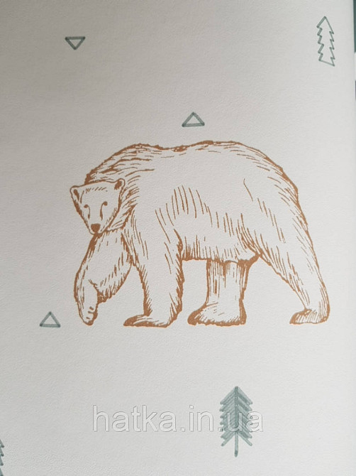 Обои флизелиновые детские  Caselio Our Planet животные медведи олени коричневые деревья серые на белом Киев - изображение 3