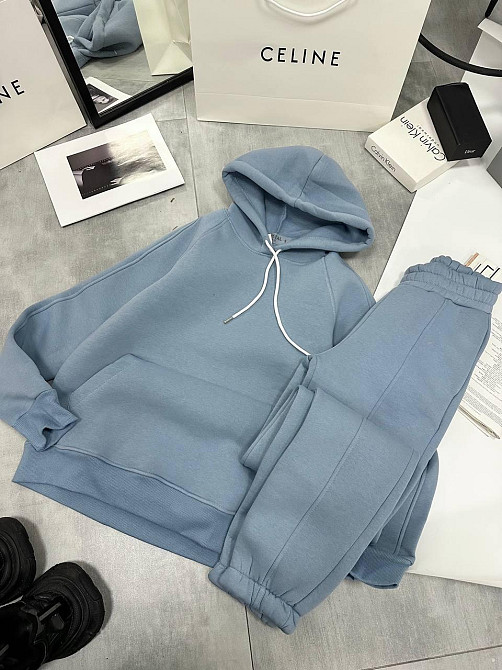 Женский утепленный костюм двойка: худи и штаны турецкая трехнить на флисе Серо-голубой, 44/46 Одесса - изображение 4