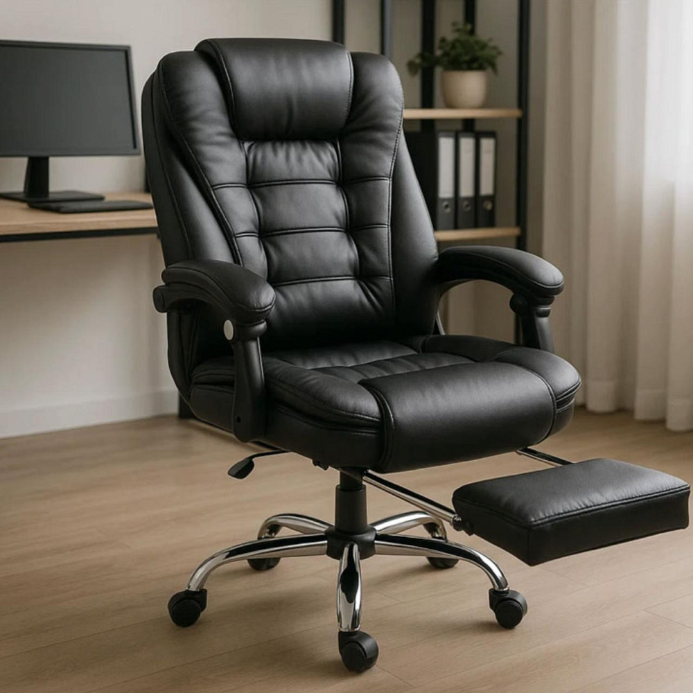 Офісне комп'ютерне крісло Primaveo з підніжкою | Еко-шкіра, Чорне Київ - фото 9