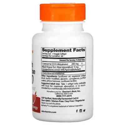 Антиоксидант Doctor&apos;s Best Коензим Q10 Високої абсорбацию 200мг, BioPerine, 60 желатино (DRB-00412) Вінниця