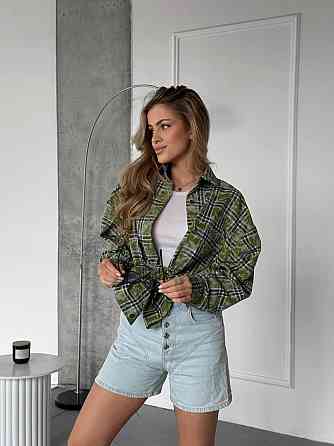 Женская трендовая оверсайз рубашка в клетку коттон варка Зелёный Одесса