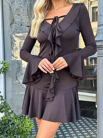 Жіноче романтичне мініплаття з воланами мікродайвінг Коричневий, 42/44 Одеса