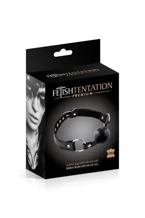 Кляп Fetish Tentation Premium Leather gag with silicone ball Black Львів