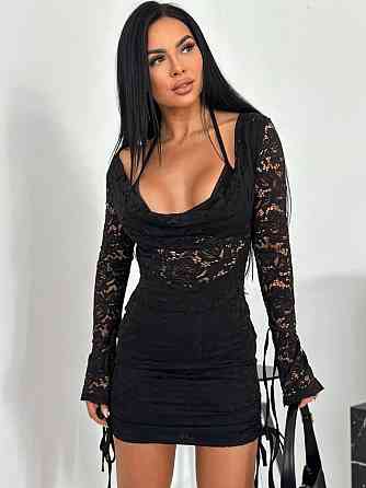 Жіноча стильна святкова мереживна міні-сукня з зав‘язками, мереживо + підклад трикотаж масло Одеса