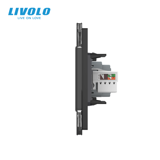 LIVOLO Розетка двомісна комбінована Силова Інтернет Livolo чорний скло (VL-C7C1EUK01C-12) Коломия
