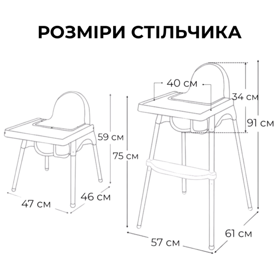Удобный стульчик для кормления малыша с местом для бутылочки телефона и регулируемой подножкой Киев