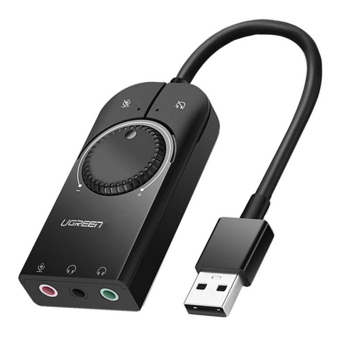 Зовнішня звукова карта Ugreen USB 2.0 c регулятором гучності CM129 (Чорна, 1м) Николаев - изображение 2
