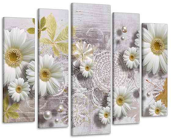 Модульная картина в гостиную / спальню Абстракция  Ромашки Art-373_5 ( 80х118см ) 110x160 см Киев