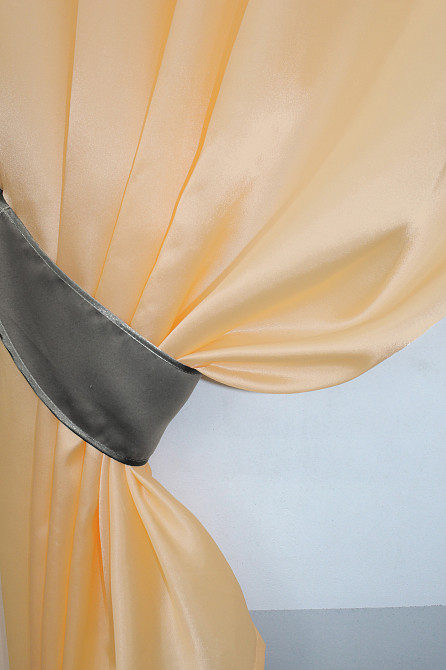 Кухонные шторы VR-Textil № 073к с ламбрекеном и подхватами персиковый с графитовым 270х170 см (52-0192) Киев - изображение 3