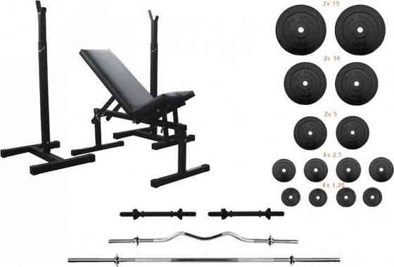 Лавка + стійки + набір штанг з гантелями 90 кг Гантелі, гирі, штанги та диски комплект Київ