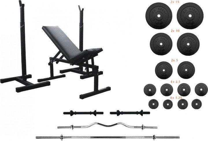 Лавка + стійки + набір штанг з гантелями 90 кг Гантелі, гирі, штанги та диски комплект Київ - фото 1